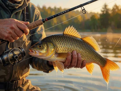 Angler mit Angelrute und goldenem Fisch - Big Bass Bonanza Slot bei WildRobin Casino