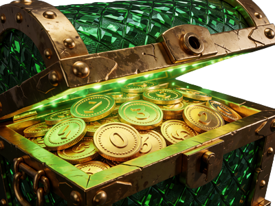 Leuchtende Jackpot-Schatztruhe mit goldene M&uuml;nzen - Jackpots Kategorie bei WildRobin Casino